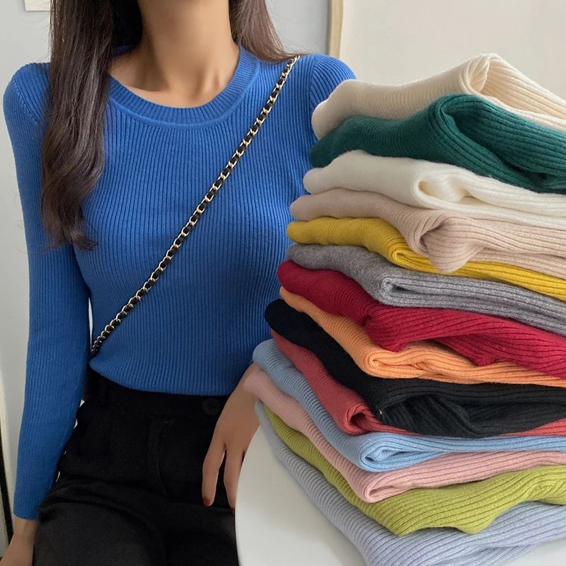Women Long Sleeve Knit Shirt – Slim Fit Pullover Top