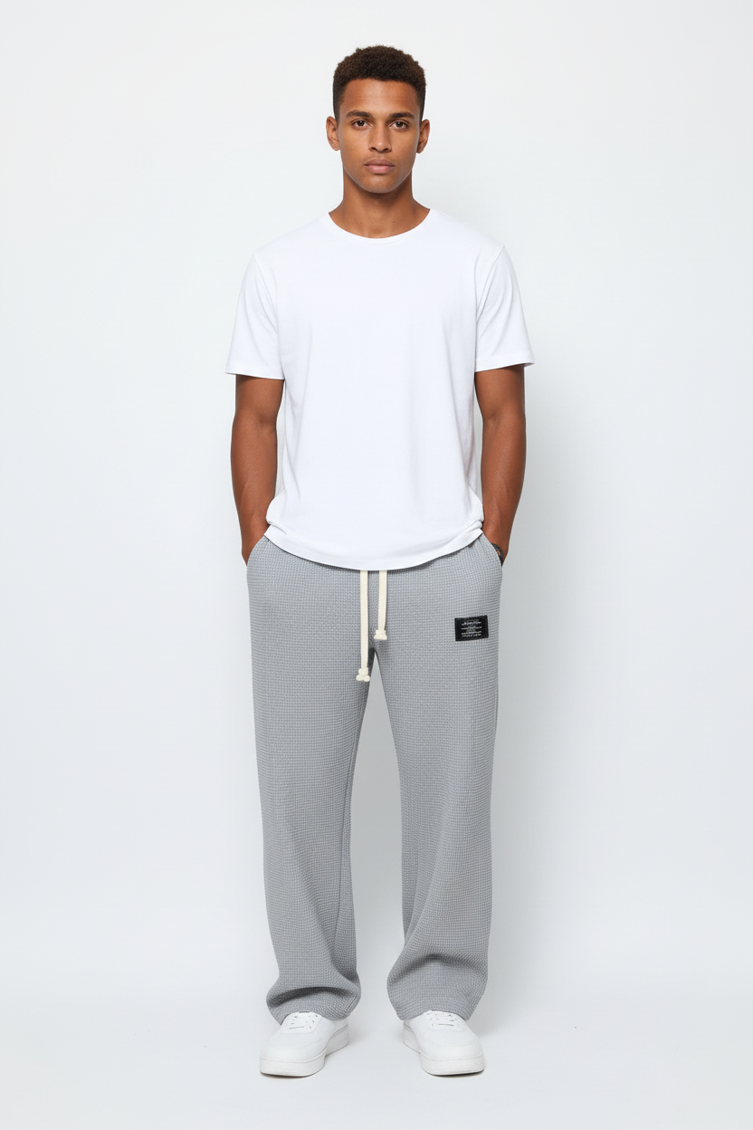 waffle straight pants men textured waffle fabric close detail