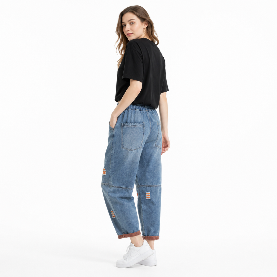 Ripped Jeans for Women Green Orange Cropped Denim Pants
