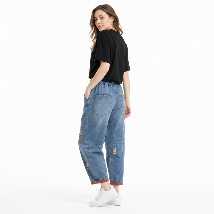 Ripped Jeans for Women Green Orange Cropped Denim Pants