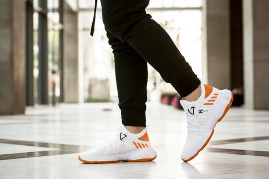 athletic shoes men breathable mesh sneaker white low-top with textured outsole grip for workouts and commuting
