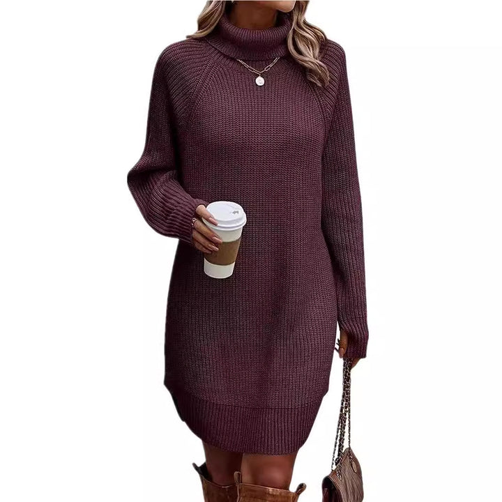 High Neck Dress for Women in Acrylic Knit, Long Sleeves