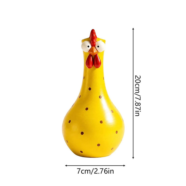 Hand-painted rooster vase with long-neck chicken shape, colorful polka-dot detail and resin form for decorative home display.