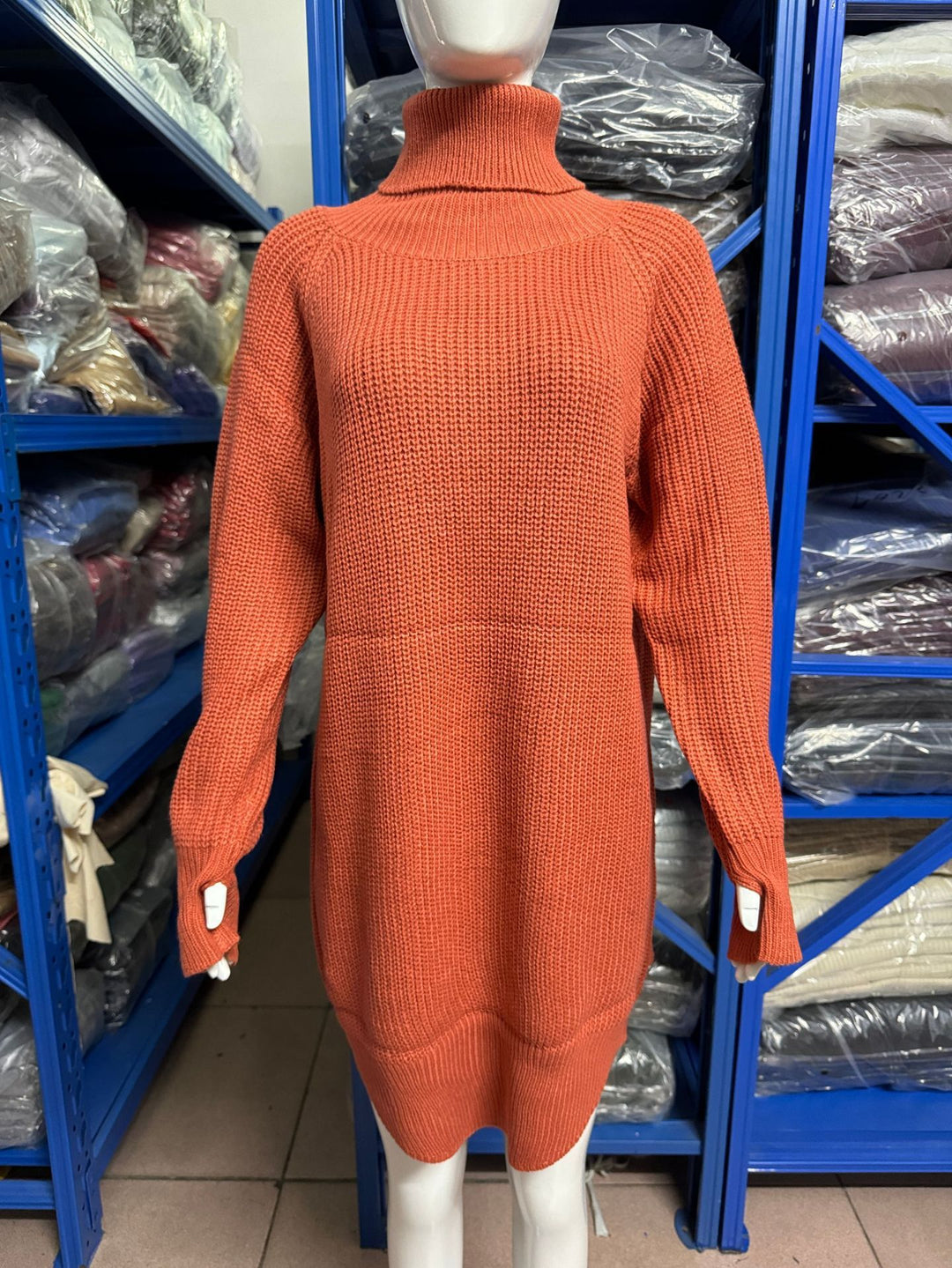 High Neck Dress for Women in Acrylic Knit, Long Sleeves