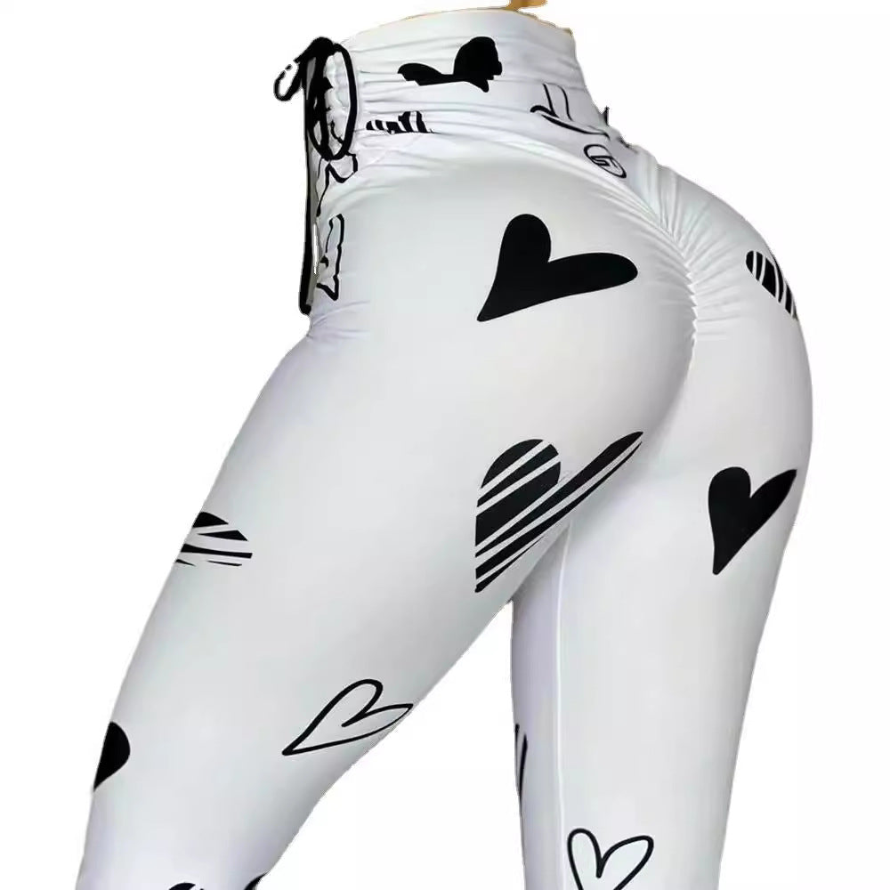 heart print yoga leggings minimal outfit clean aesthetic