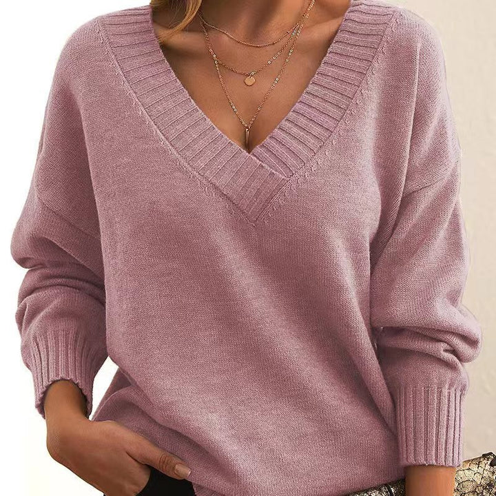 Women’s V-Neck Sweater   Cozy Loose Knit for Autumn &amp; Winter