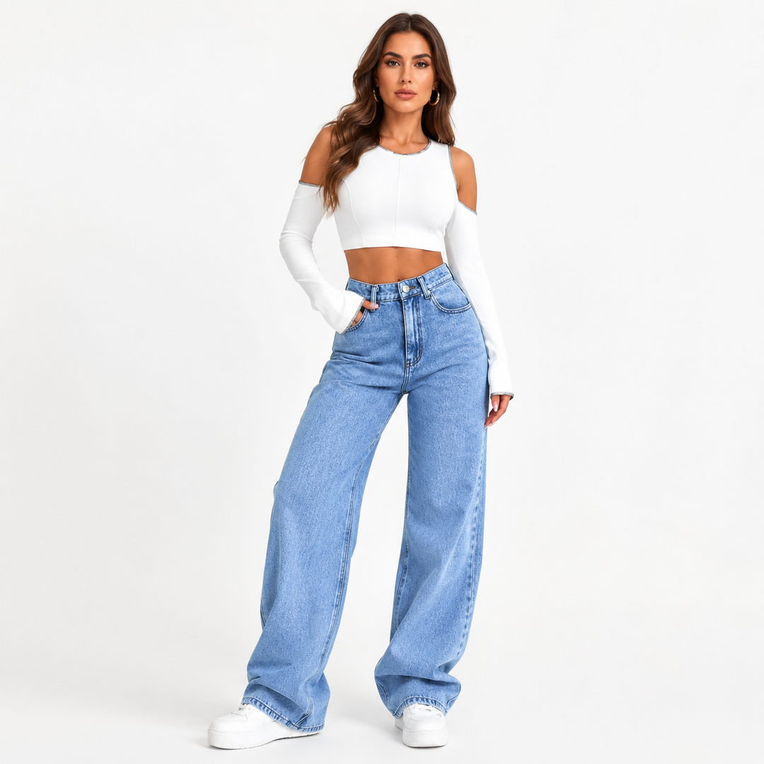 High waisted wide leg jeans for women with pocketed cotton denim look and clean everyday styling for casual outfits today now