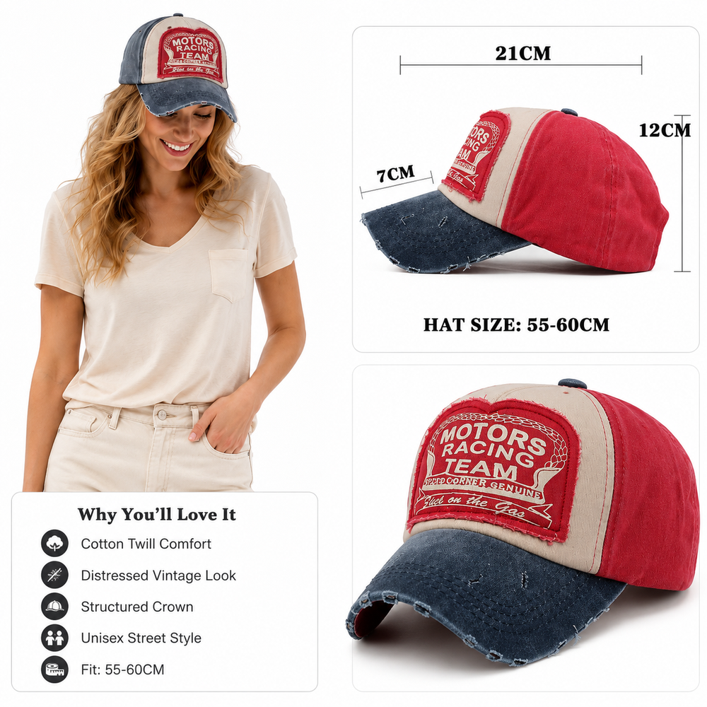 Cotton baseball cap for men and women with multicolor lettering, structured crown and comfortable fit for head sizes 55-60 cm
