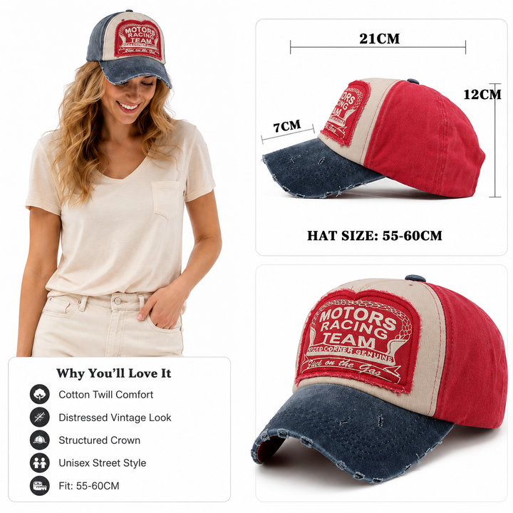 Cotton baseball cap for men and women with multicolor lettering, structured crown and comfortable fit for head sizes 55-60 cm
