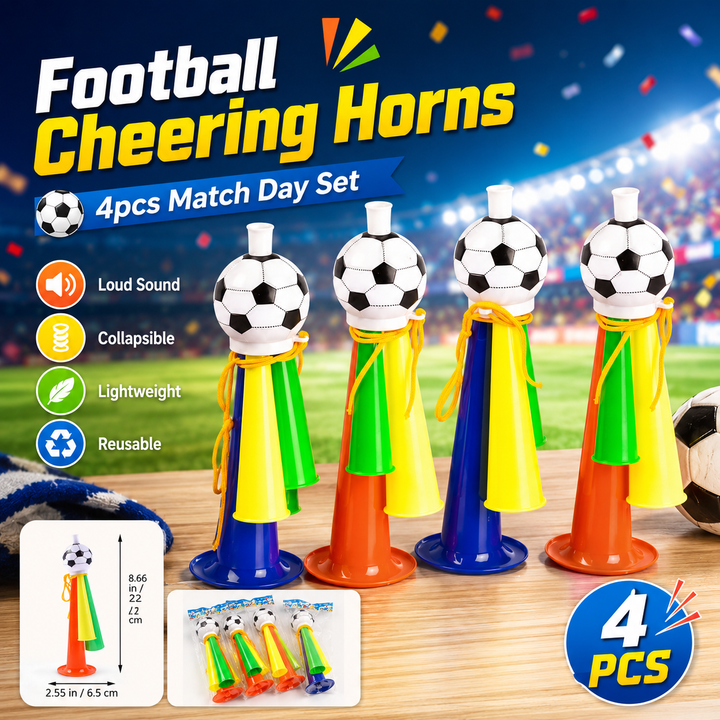 Football watch party favor horns for team spirit, fan zones, home viewing parties and festive sports gatherings at home today