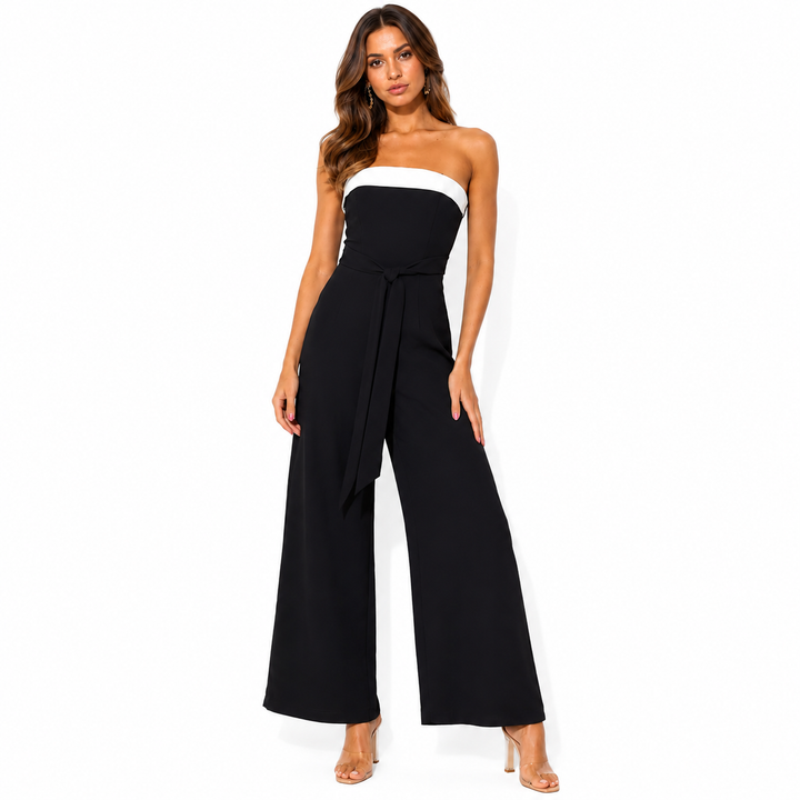 Tube jumpsuit women full length view with sculpted silhouette