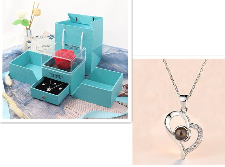 Metal Rose Necklace Gift Box for Valentine Jewelry Love