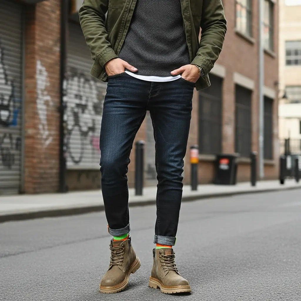 "mens leather desert boots cow tendon anti slip sole brown color detailed close up quality craftsmanship shown"
