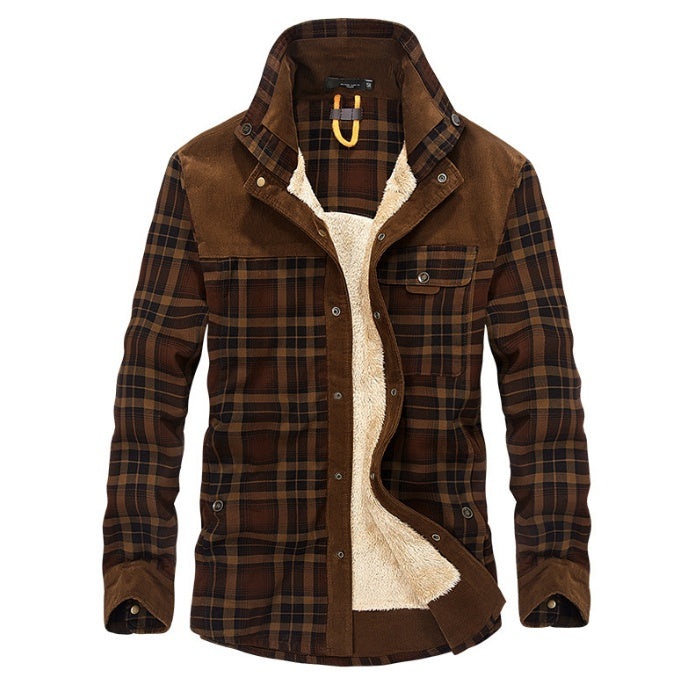 Men’s Winter Fleece Jacket – Warm Cotton Plaid