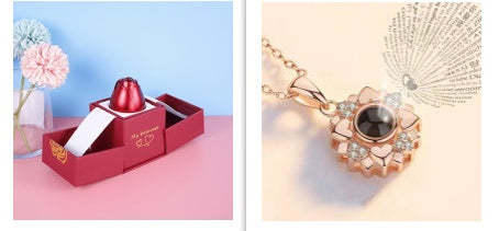 Metal Rose Necklace Gift Box for Valentine Jewelry Love