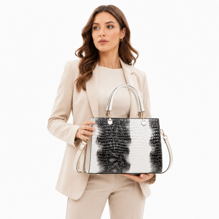 PU commuter tote bag for women with medium-soft shape and polished shoulder carry