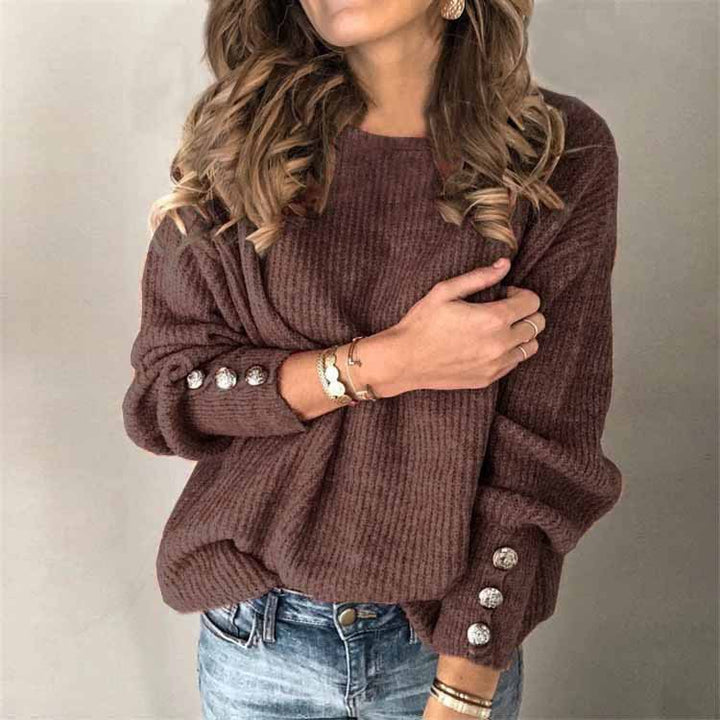 Women’s Long Sleeve Round Neck Button Knit T-Shirt layered under blazer for modern professional wardrobe styling