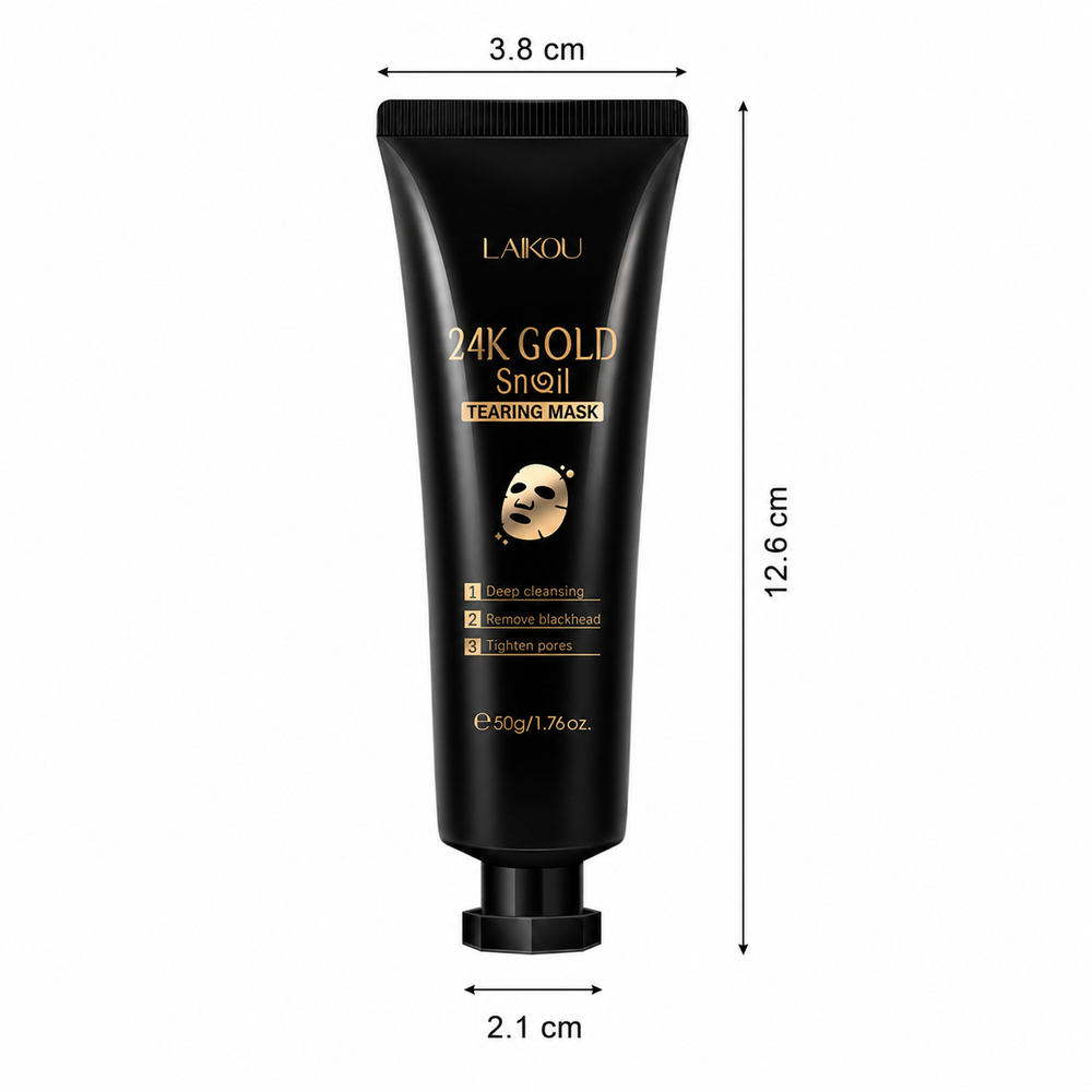 Gold foil snail peel off face mask with 50g jar look hydrating skincare style and clean beauty product presentation for shelf