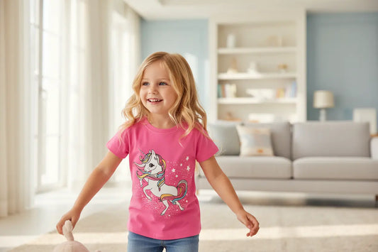 kids unicorn t shirt short sleeve breathable cotton blend close detail