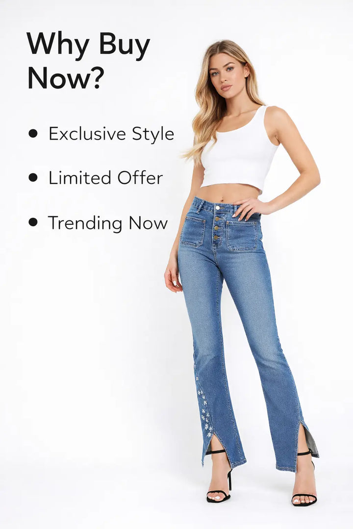 women’s high waist star patch jeans retro Y2K star detail close view stitching on faded denim