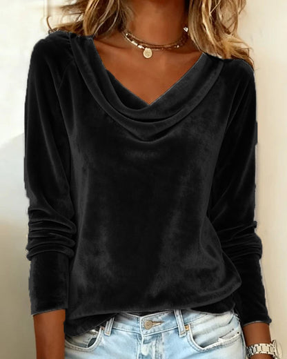 Velvet Long Sleeve Blouse Elegant Loose Fall Top Women's