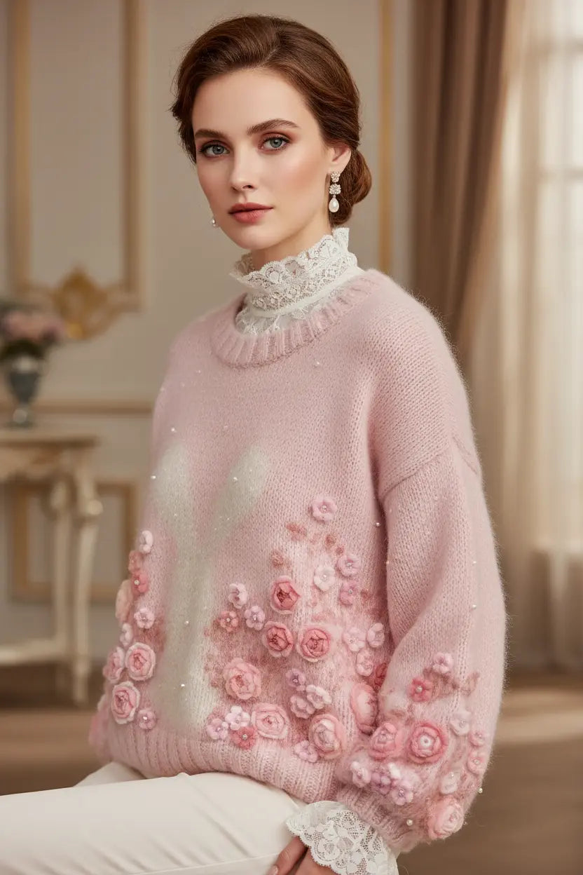 cozy women v neck sweater styled on beautiful European woman outdoor lifestyle scene premium knitwear advertising