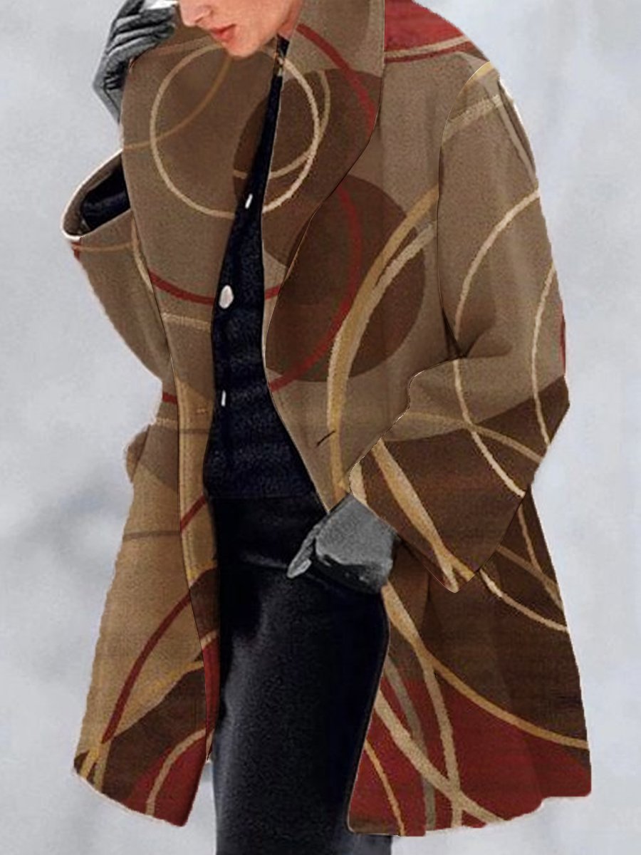 womens coats and jackets retro print lapel coat size range S-2XL bust 92-108cm fit reference chart guide
