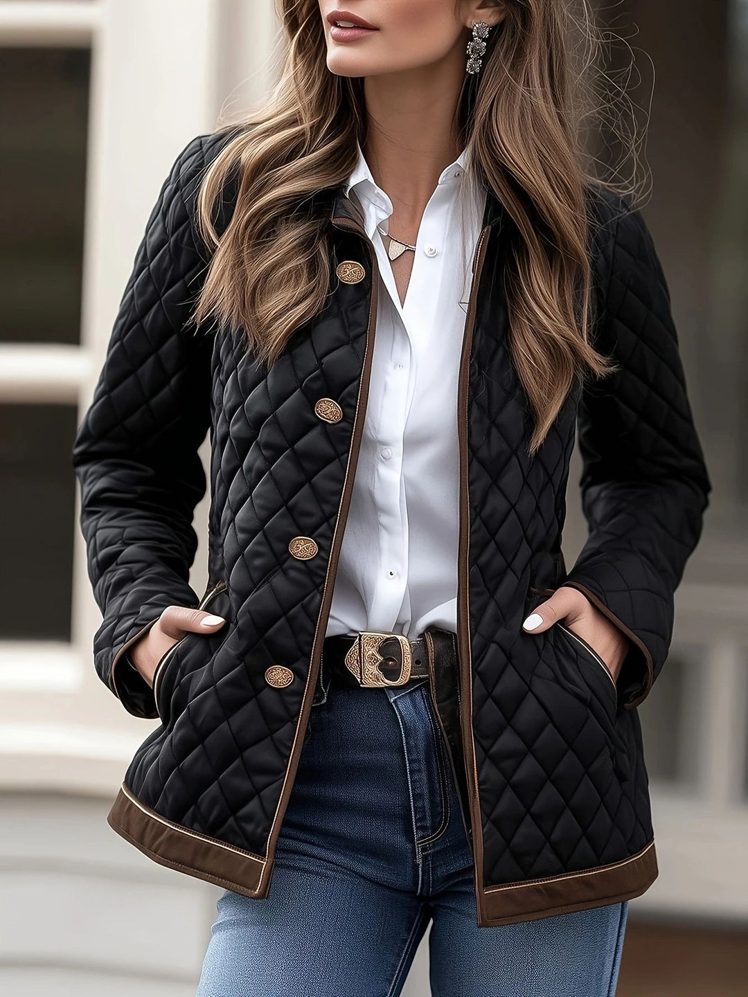 winter jackets for women layering idea with black plaid jacket under long coat for cold-day commute styling

