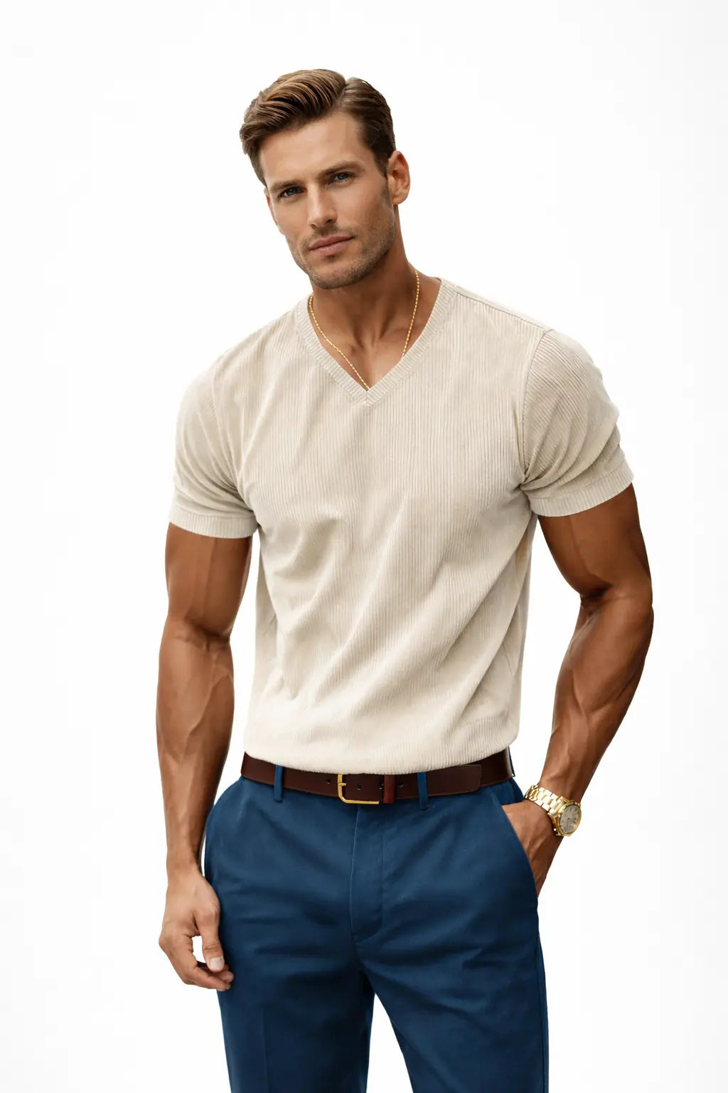 Loose Casual Men's V-Neck T-Shirt Relaxed Summer Fit