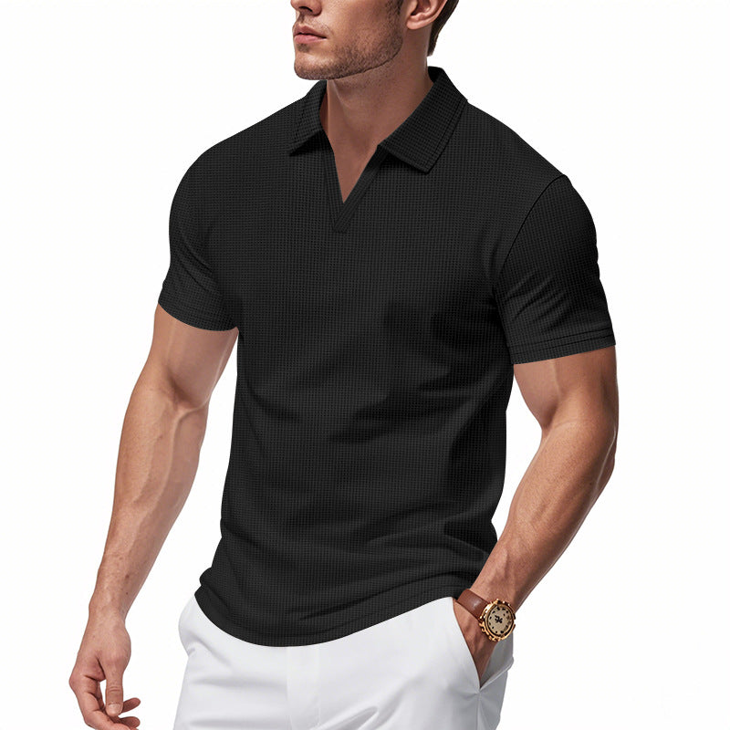 short sleeve polo shirt men styled for warm city evenings