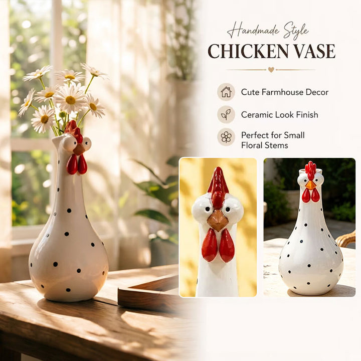 Rooster Vase Sculpture - Hand-Painted Resin Home Accent