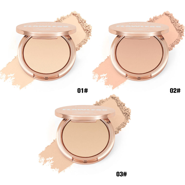 Three compact powders with different shades on a white background