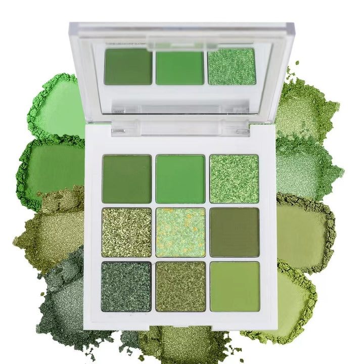 green shimmer eyeshadow reflective particles close detail