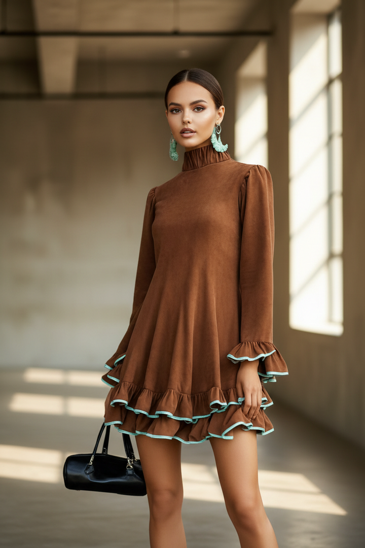 A-line ruffle dress flowing silhouette flattering all body types