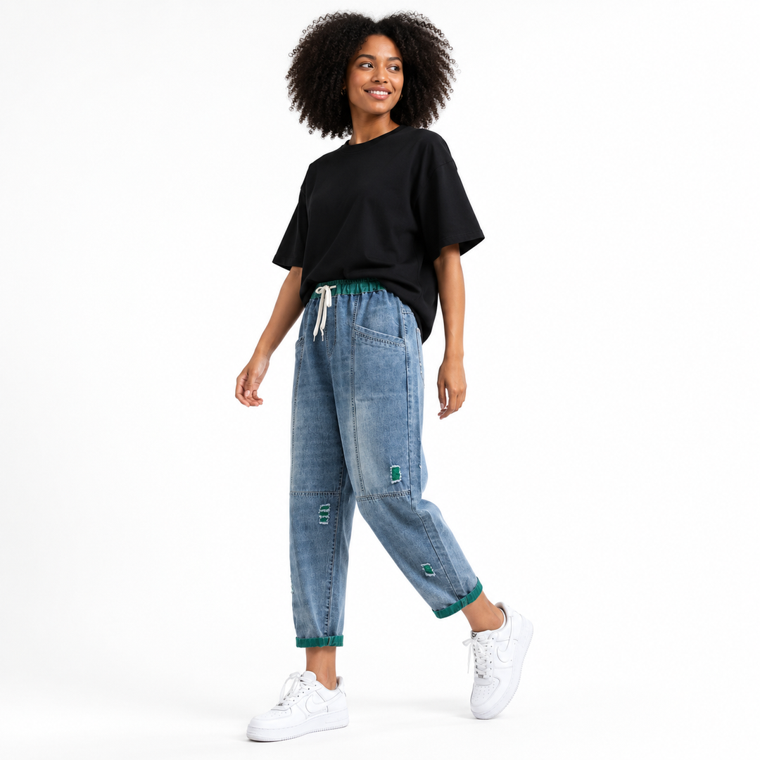 Ripped Jeans for Women Green Orange Cropped Denim Pants