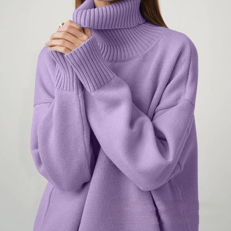 High Neck Sweater for Women - Solid Color Knit Pullover