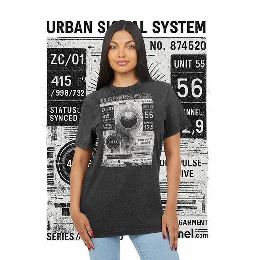 Acid Washed Tee front view – retro graphic detail in 100% cotton