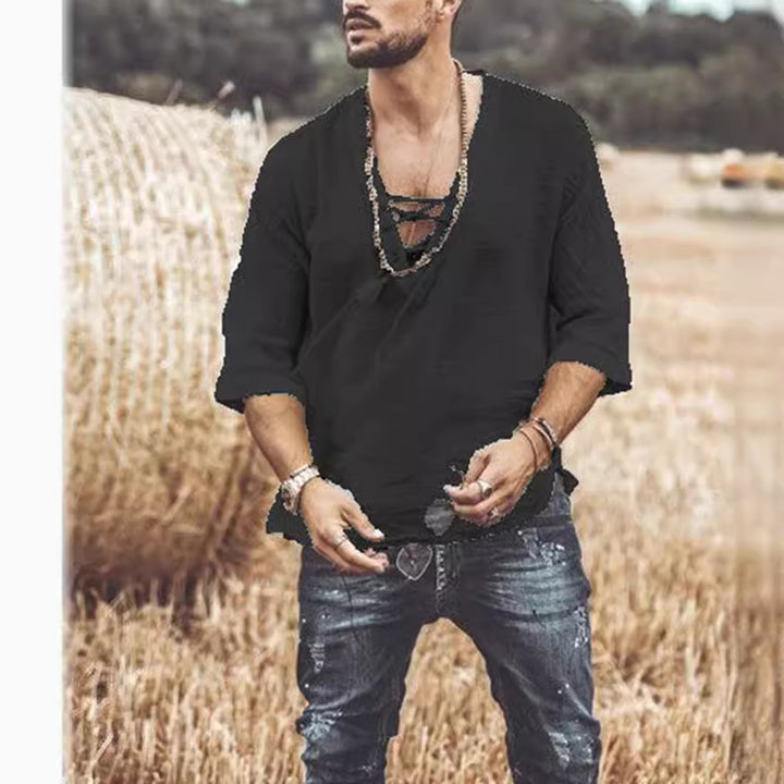 Apricot Lace Up T-Shirt for Men – Unique &amp; Stylish Look