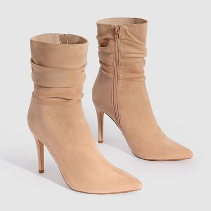 Apricot suede pointed high heel boots – versatile stiletto heels for all outfits