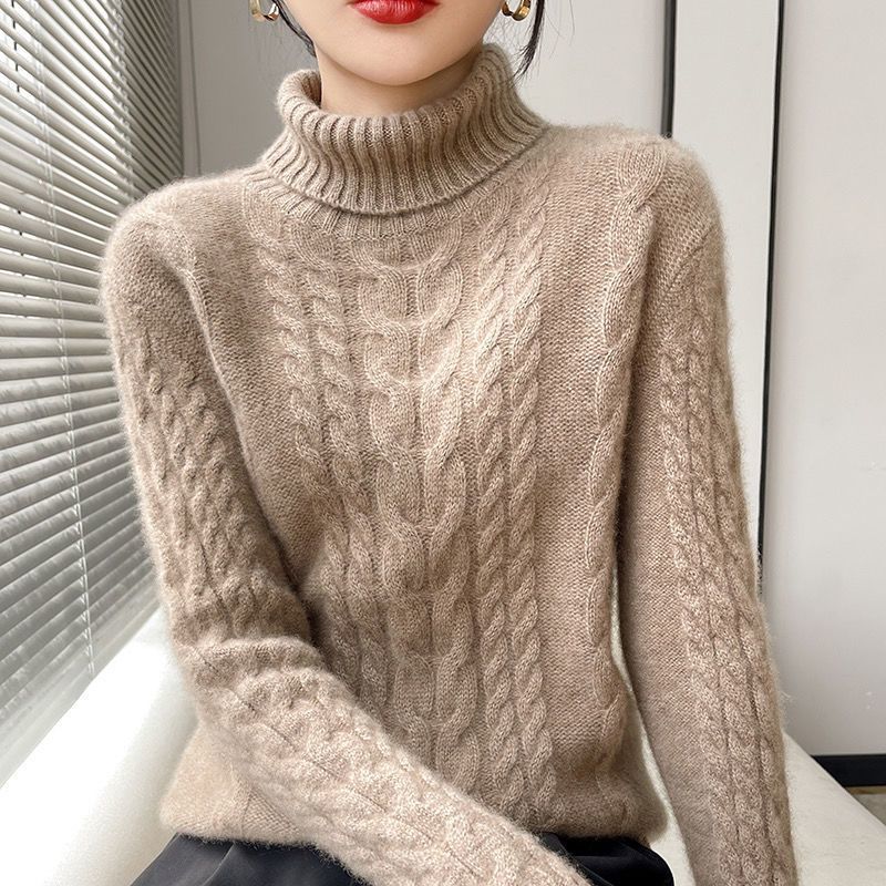 Apricot women’s turtleneck cable-knit sweater with princess sleeves