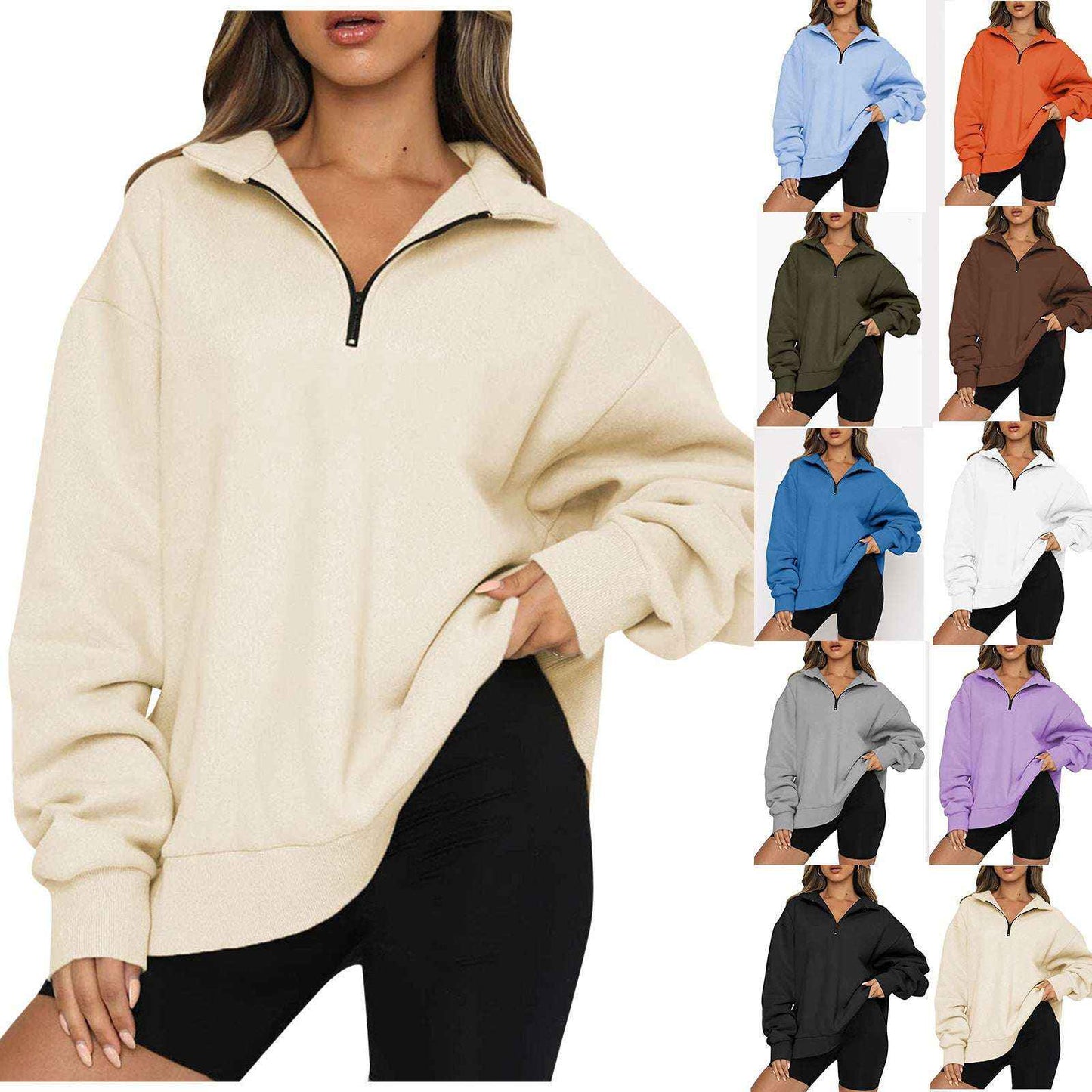 Women's Zip Collar Sweatshirt - Stylish & Lightweight Comfort