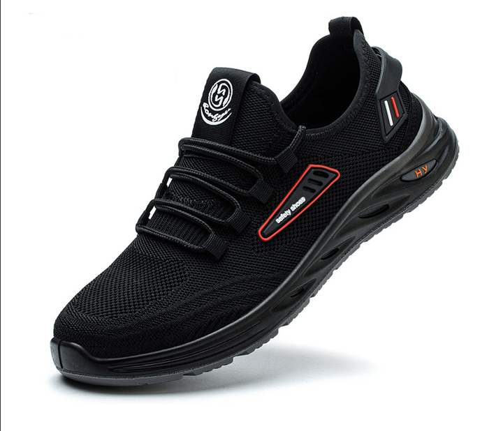 Work Sneakers for Men with Black Knit Mesh and Lace-Ups