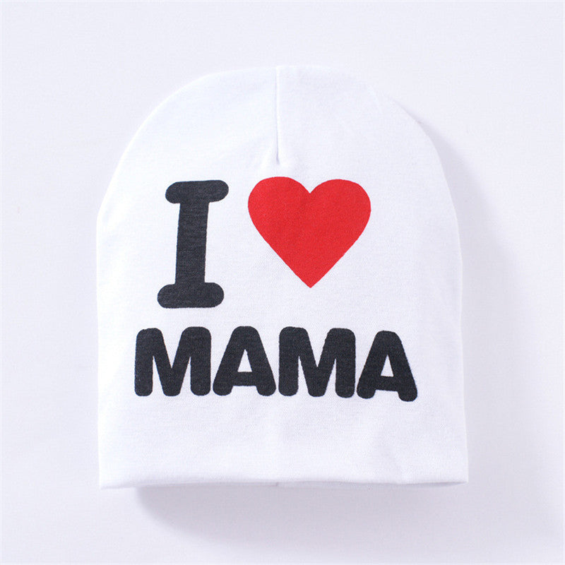 Baby winter hat – “I Love Mama” soft cotton beanie for cozy stroller days