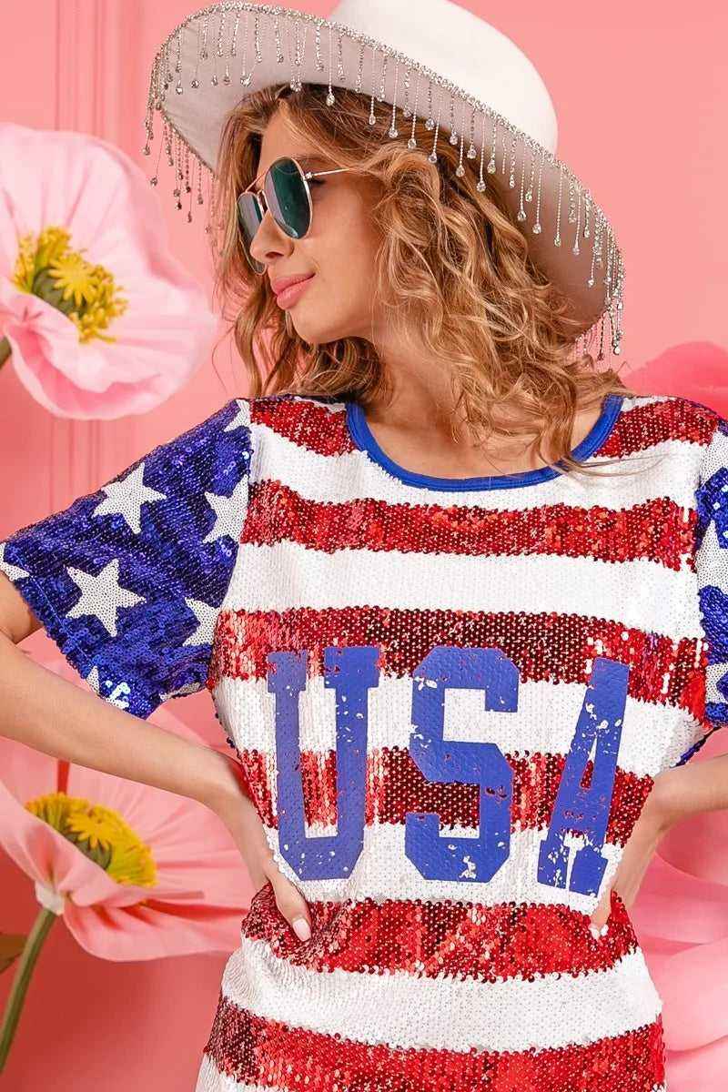 USA Flag Sequin Dress - Patriotic Sparkle for July 4th