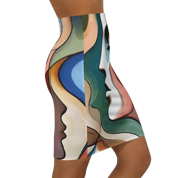 office ready abstract print skirt slim fit elastic waist
