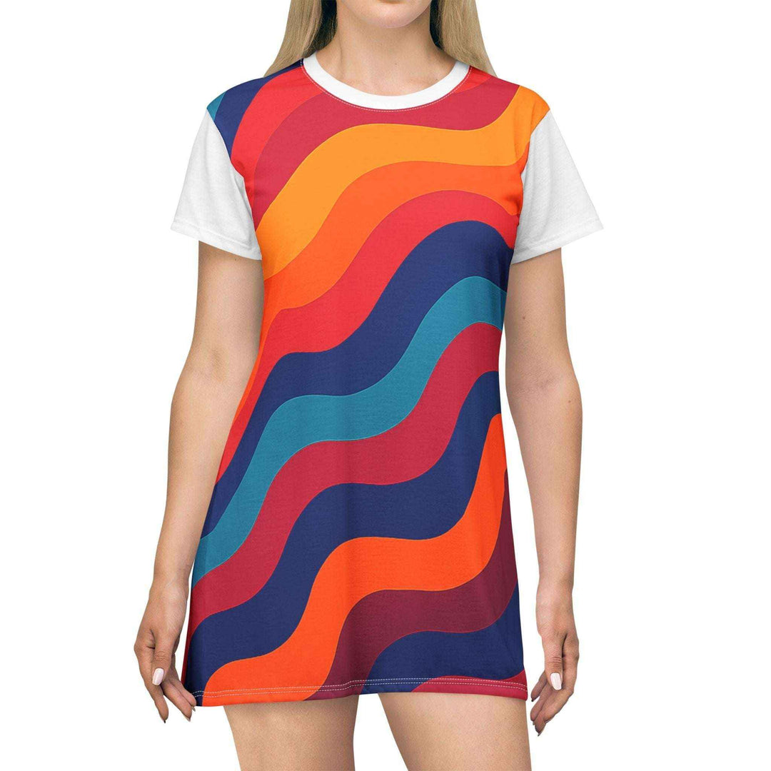 Vibrant Wave T-Shirt Dress – Boho Style for Summer Fun