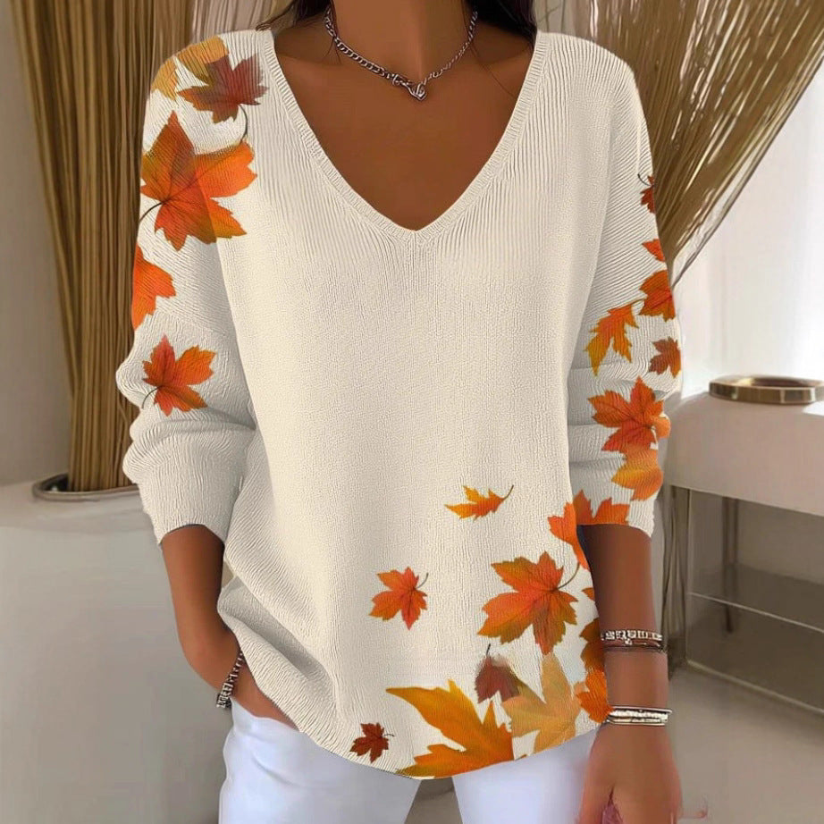 Back View of Hipster Gradient V-Neck Long Sleeve T-Shirt on Woman – Subtle Digital Print Flows Seamlessly
