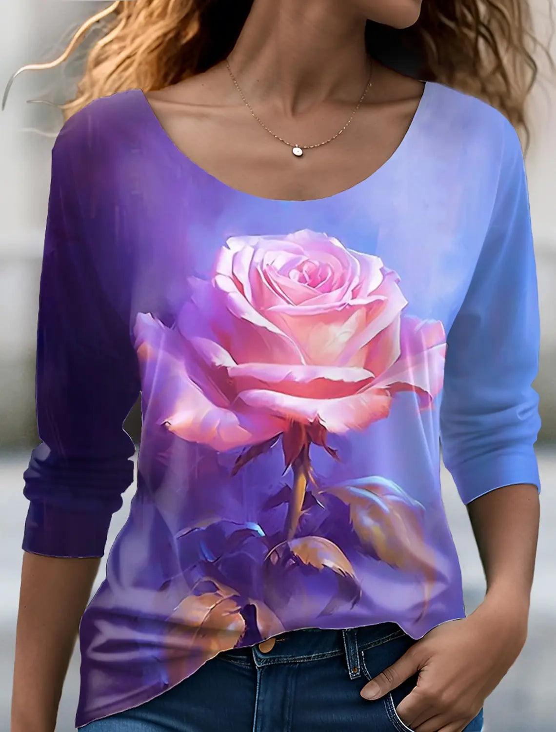 Back View of Women's Floral Butterfly 3D Print Long Sleeve Top Showing Full Graphic Design