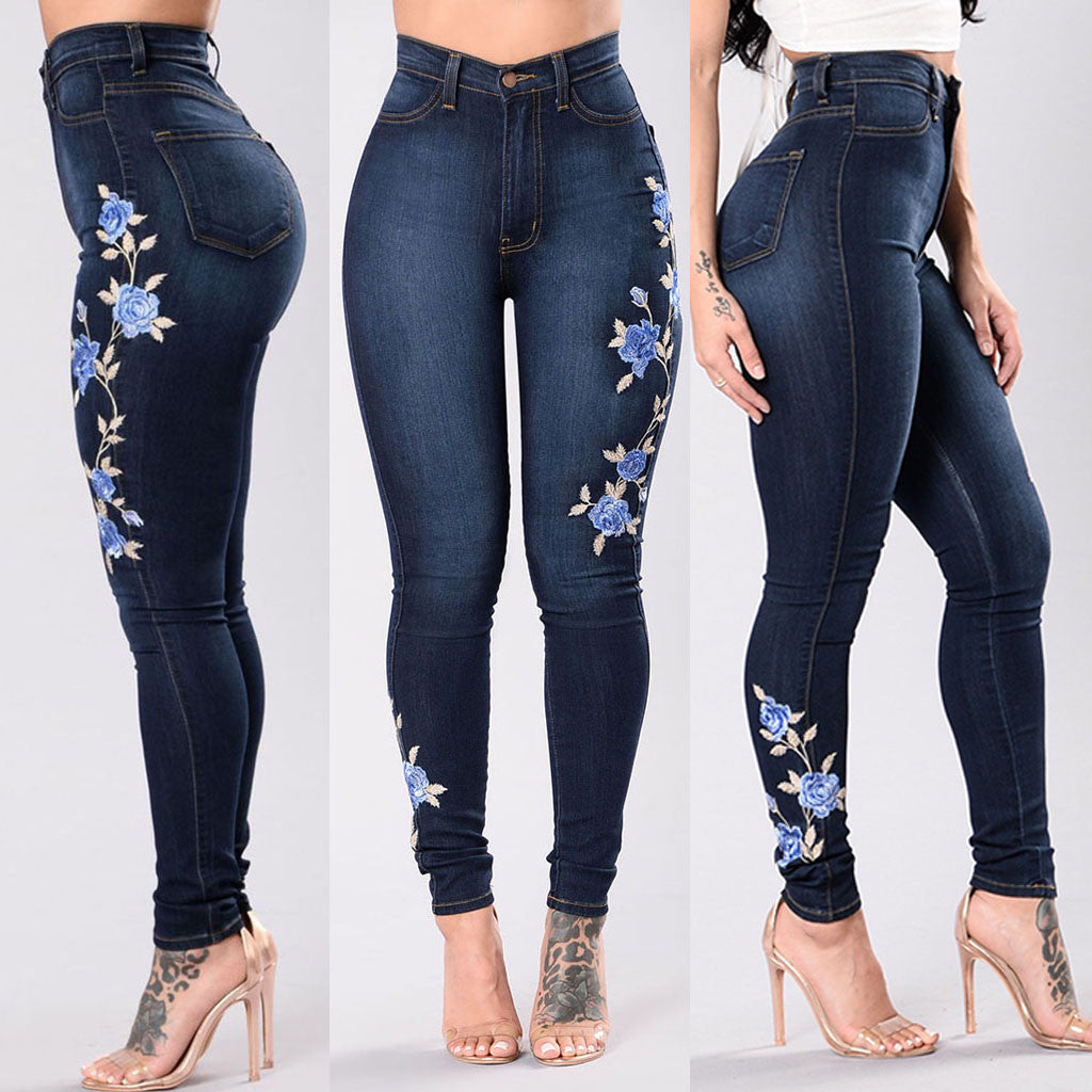 Back view highlighting artisan stitchwork on American embroidered jeans.


