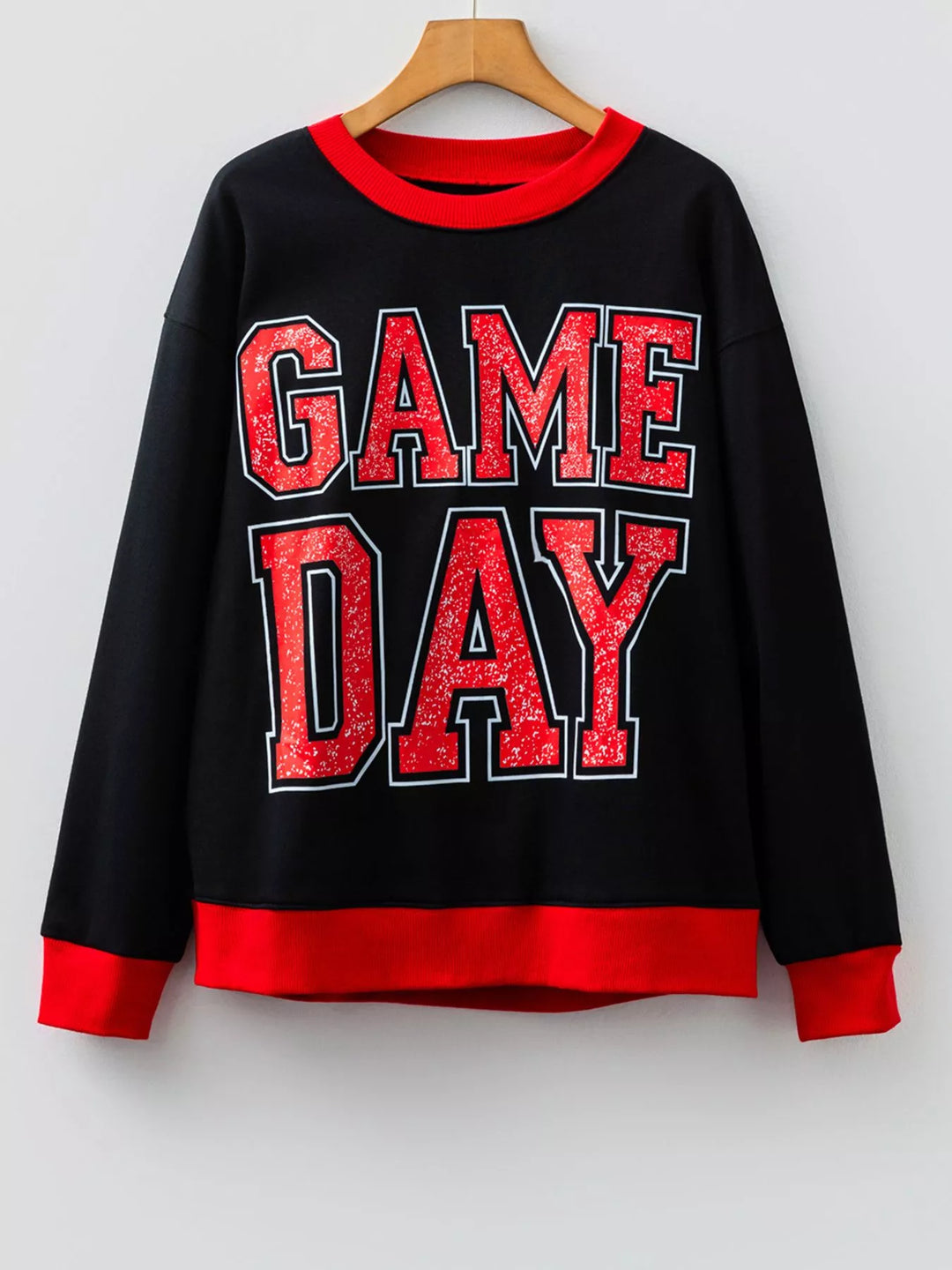 Back view of oversized Game Day Varsity Striped Detail Baggy Women&
